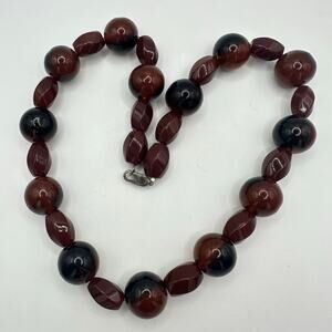 Handmade black brown heavy speckled glass beads beaded sterling clasp necklace